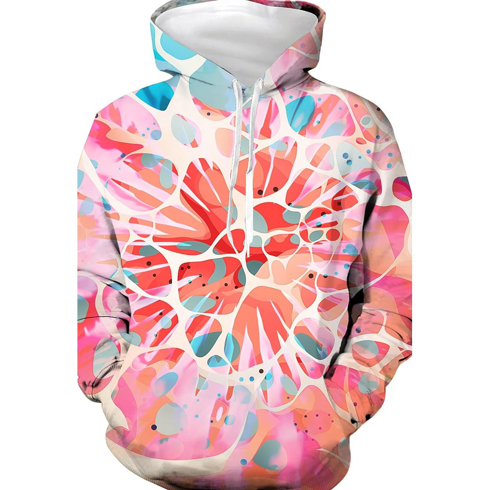 Hoodie for Mens Womens Unisex 3D Galaxy Hoodie Novelty Hooded Sweatshirt Colorful Graphic Long Sleeve Hoodies with Big Pockets Graphic pink