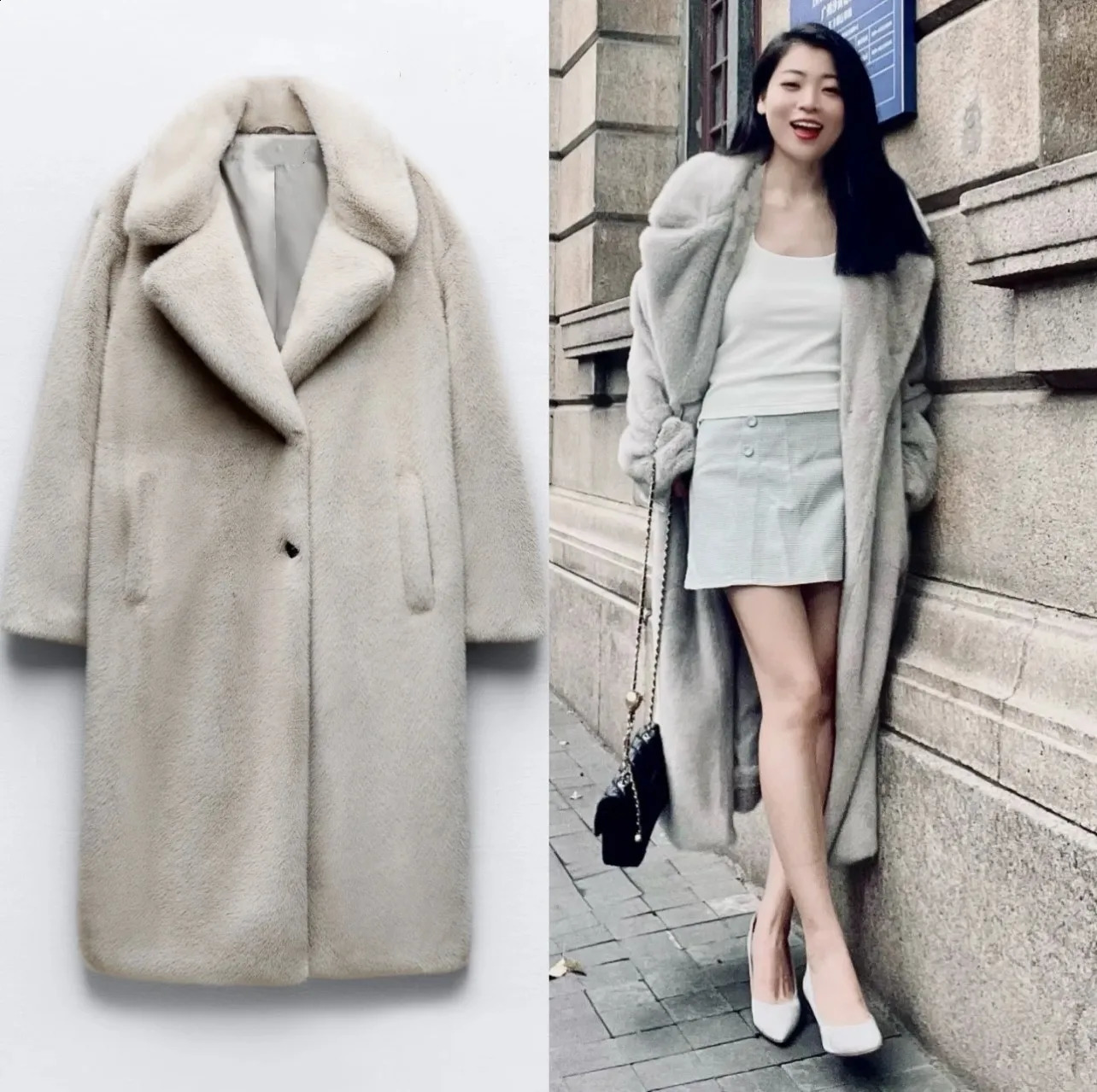 Traf Womens Winter Collection ious Faux Fur Effect Long Coat Thick and Warm Padded Jacket for Women 241104
