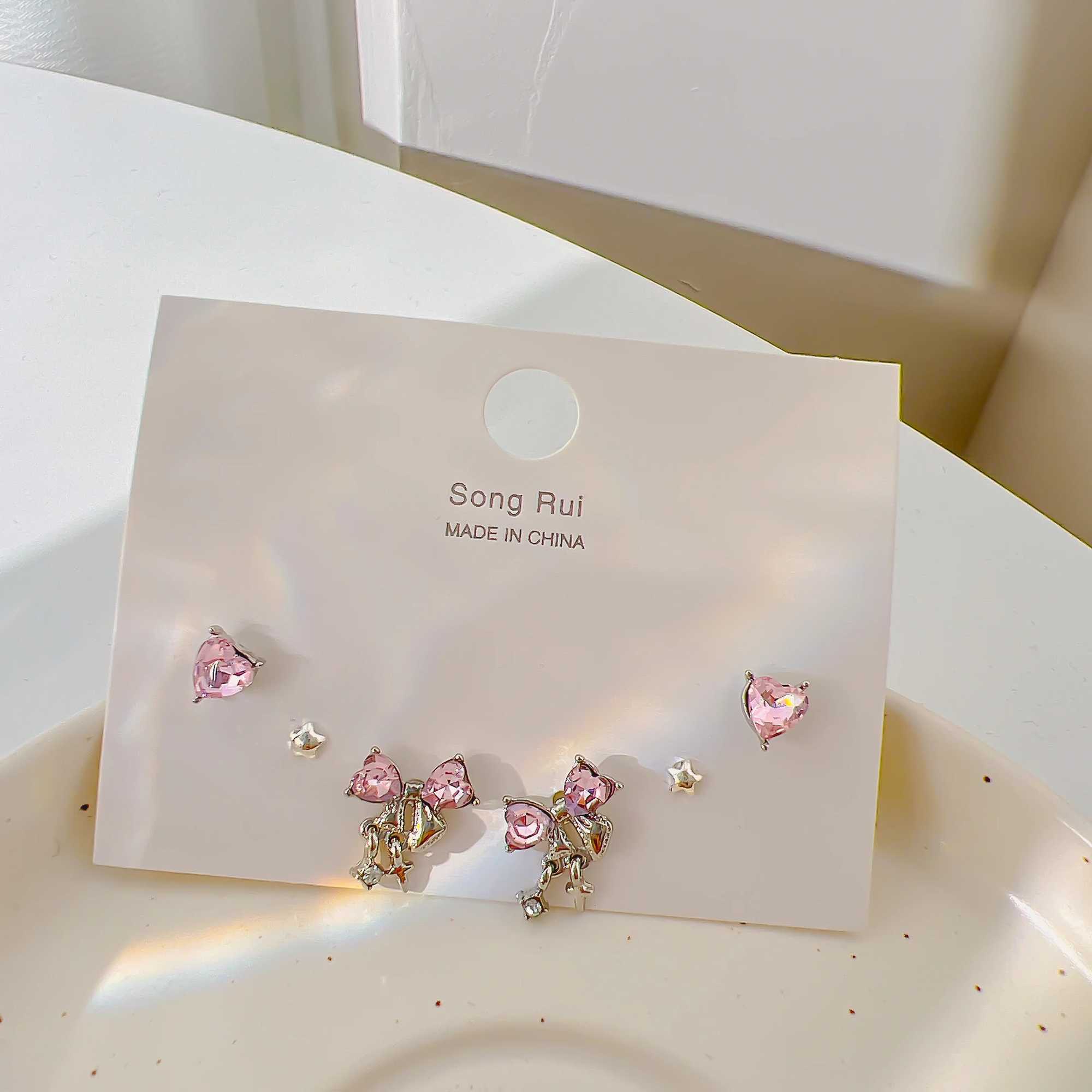 17KM INS Y2K Female Stud Earrings Korean Bow Pendant Earring Set Sweet Crystal Pendant Earrings Fashion Jewelry X241106