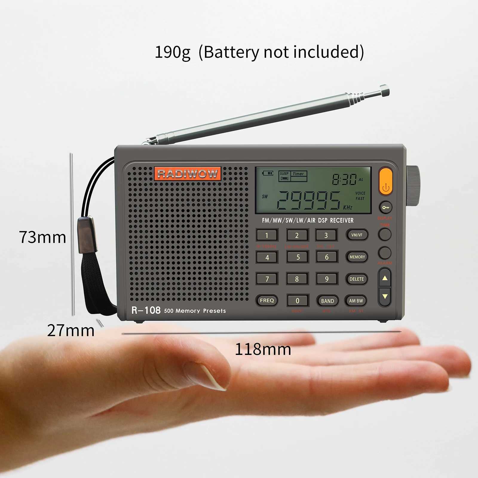 Radio Top R-108 Ra FM Stereo Digital Portable Ra AM SW Air Ra Receiver Al Function Display Clock Temperature Speaker Z241106