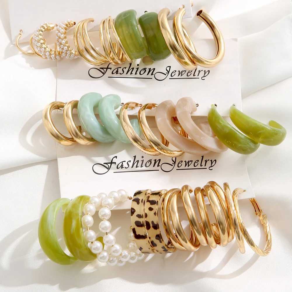 3 sets/pack of Bohe resin acrylic ring earrings set suitable for warm girls women Gitli retro pearl leopard round earrings jewelry X241106