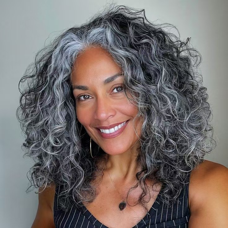 Grey lace front human hair wigs salt and pepper natural silver loose curly gray hd lace 13x4x1 T part for women topper bllack and white mixed