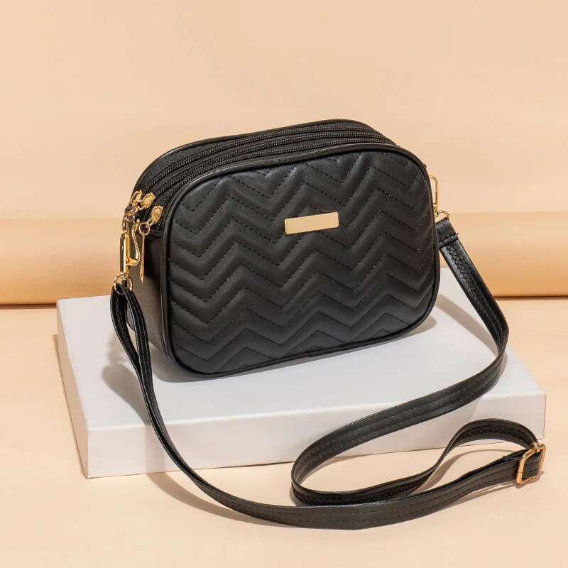 Designer Bag Large Capacity Three Zipper Crossbody Bag, New Fashionable And Simple Diamond Shaped Wave Embroidered Monochrome Camera Bag cf1
