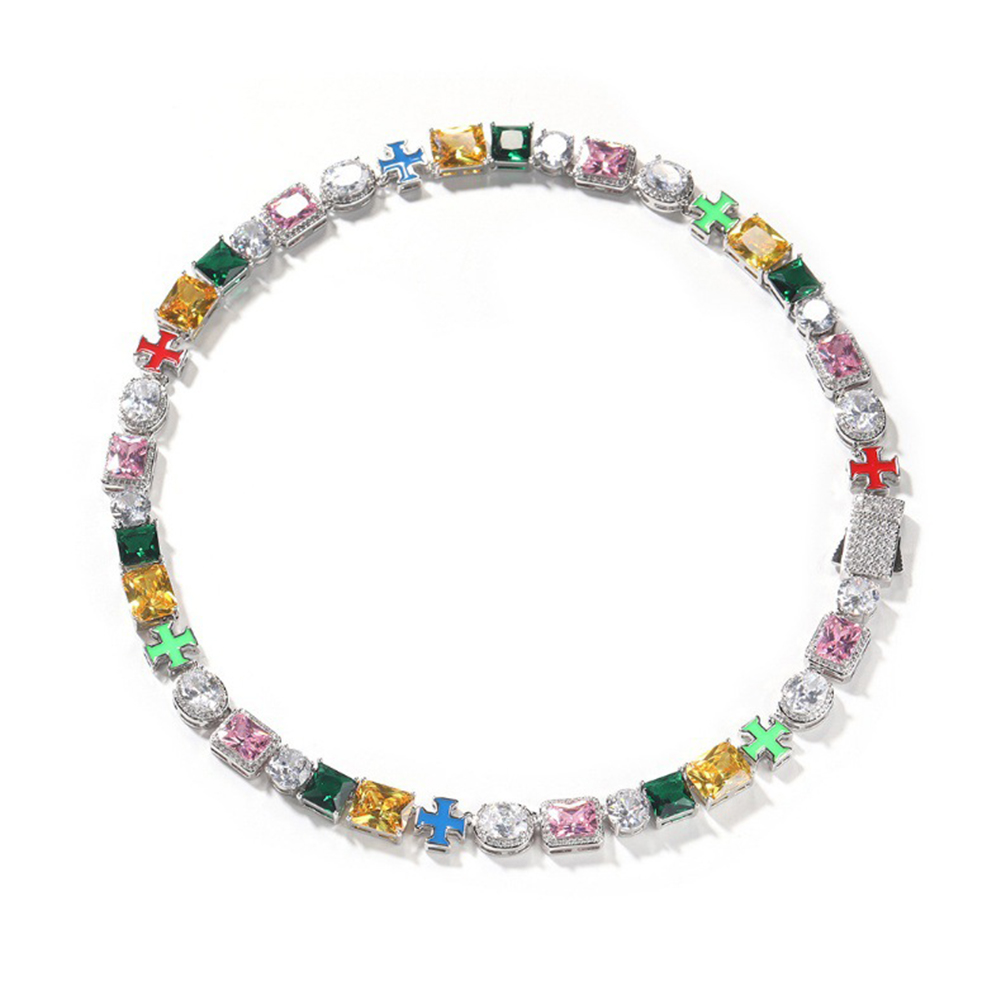 Hip Hop 5A Imitation Gemstone Chain Necklaces Bracelets Colorful Drip Jewelry Set