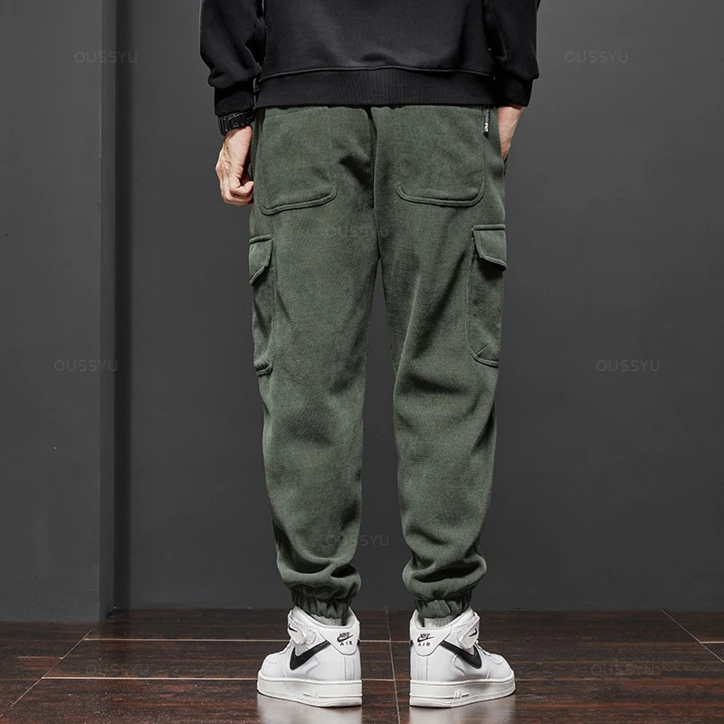 Clothing Winter Fleece Warm Corduroy Pants Men Cargo Work Thick Baggy Streetwear Joggers Trousers Male Large Size 5XL 241106