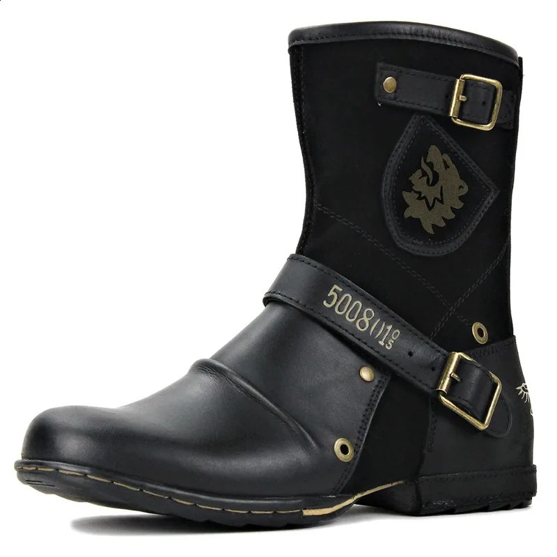 Retro mens mid-range boots with buckle edges and zipper mens horseback riding sports shoes autumn and winter non slip boots western casual cowboy boot