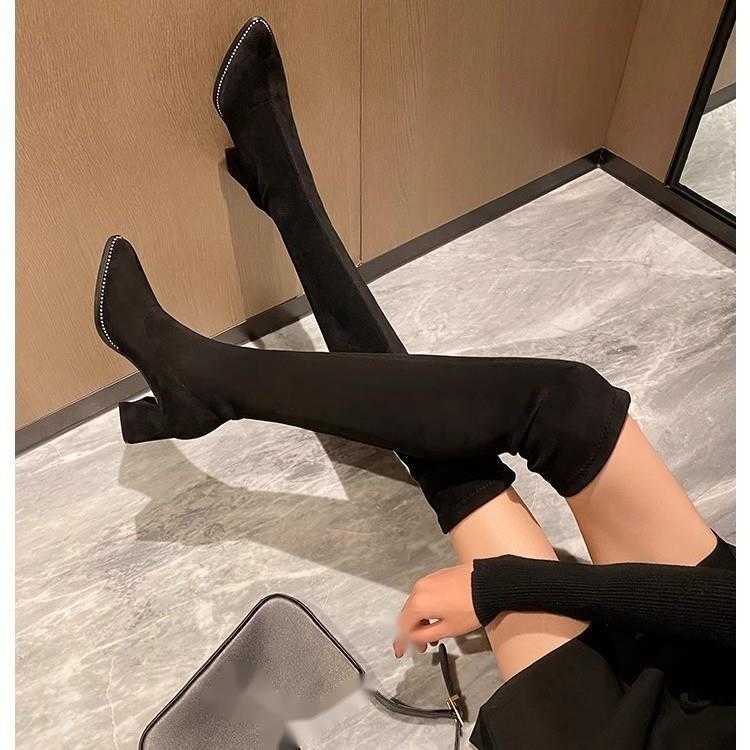 CMM Sheepskin Autumn Winter Long Boots Womens Over the Knee Boots Thick Heel Velvet High Heel Boots Womens High Heel Long Stretch Boots