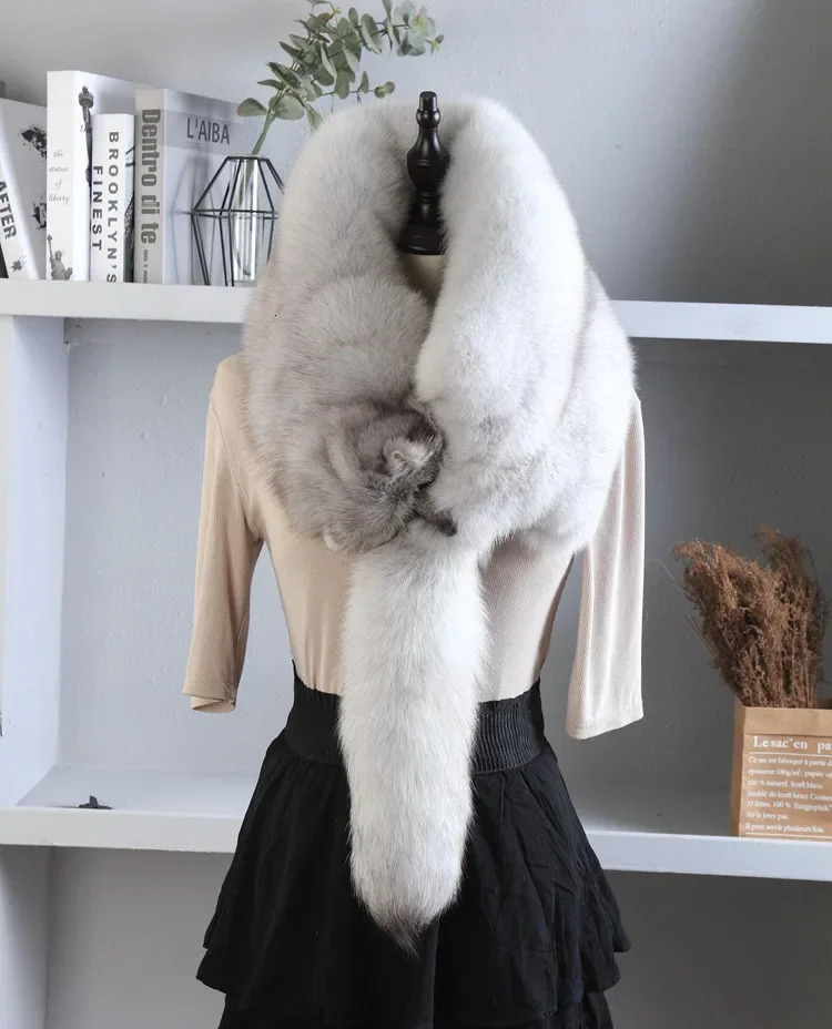 Winter Warm Big True Fox Fur Collar Natural Fur Coat Scarf Womens Jacket Hood Decoration Womens Collar Scarf Bag 241106
