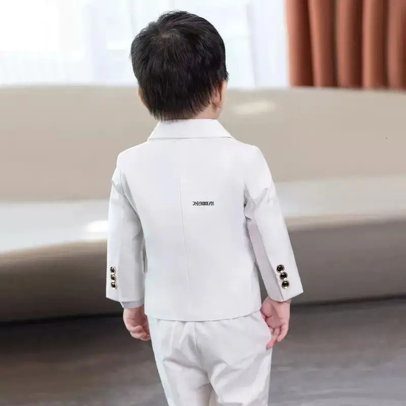 Children White Wedding Suit Prince Kids Jacket Pants Pograph Suit Flower Boys Tuxedo Dress Baby 1 Year Birthday Dress Costume 241106