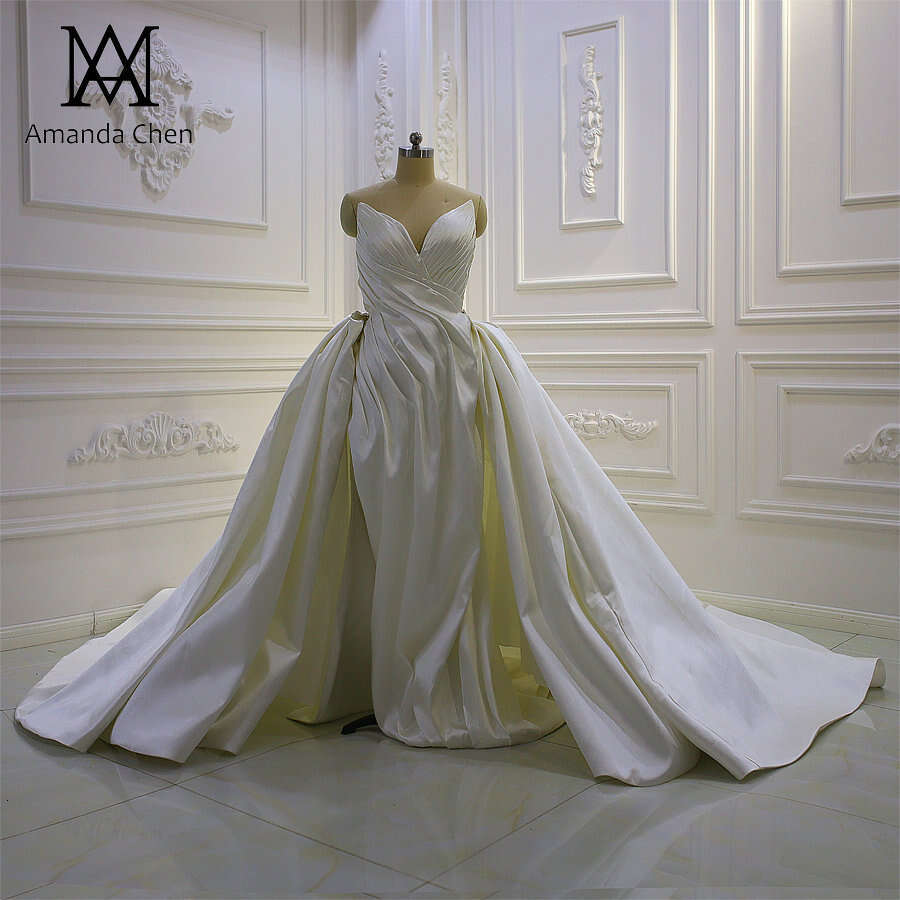 Off Shoulder Pleat Satin Removable Skirt Wedding dress