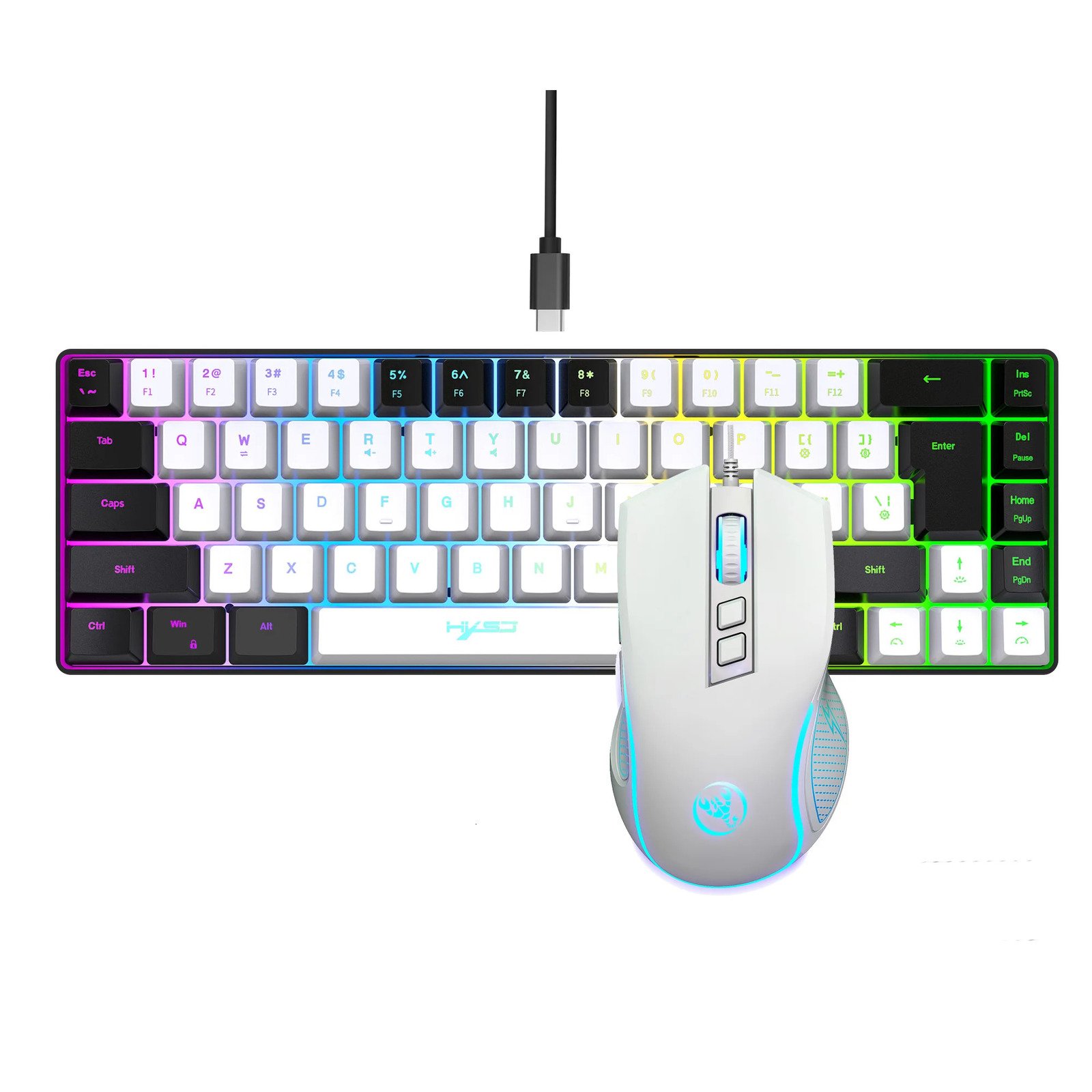 The latest HXSJ mini V200 68 key mechanical induction keyboard compact RGB illuminated gaming mouse and PC gaming keyboard combination for 2024 241106