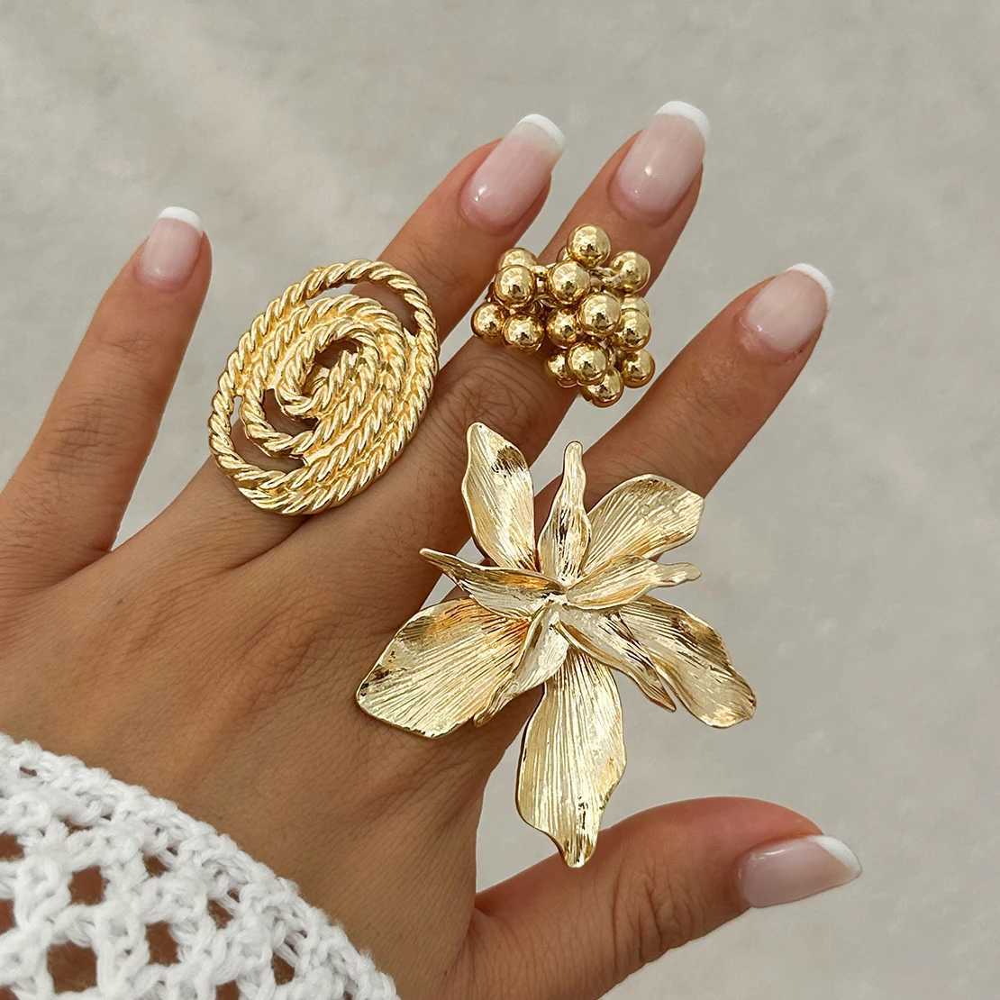Ingemark Unique Exaggerated Large Petal Flower Rings for Wen Vintage Geely Adjustable Rings Grunge Jewelry Steampunk X241106