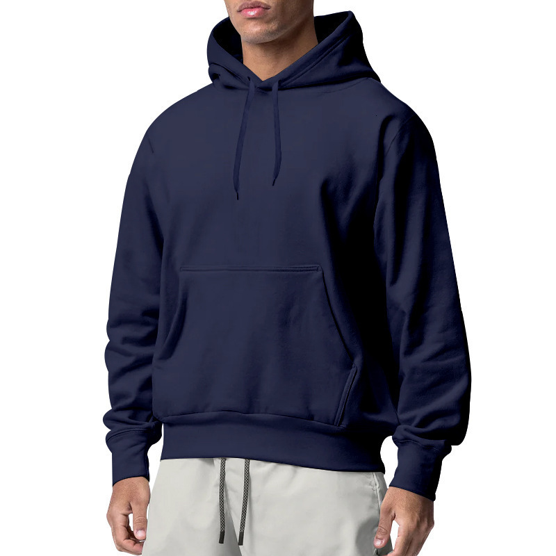 New designer autumn and winter new men's solid color wool sports hooded sweatshirt with hat rope