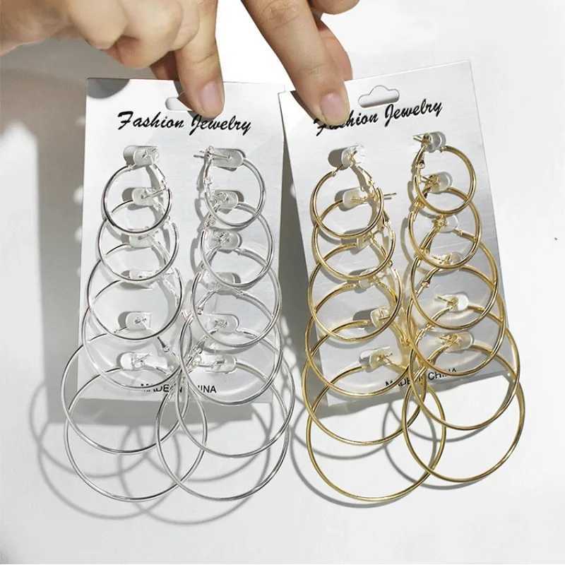 12 pieces/6 pairs of simple punk ring earrings set large round earrings suitable for warm girl earrings Oversi jewelry accessories X241106