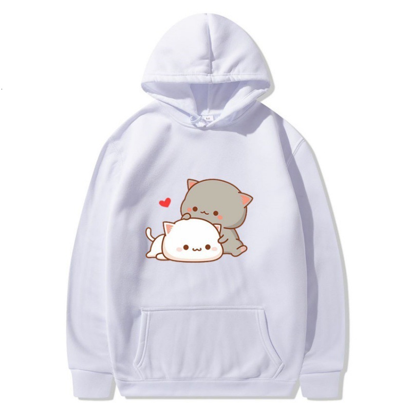 New designer Harajuku cartoon hoodie cute cat print men's and women's velvet street hoodie trendy hoodie