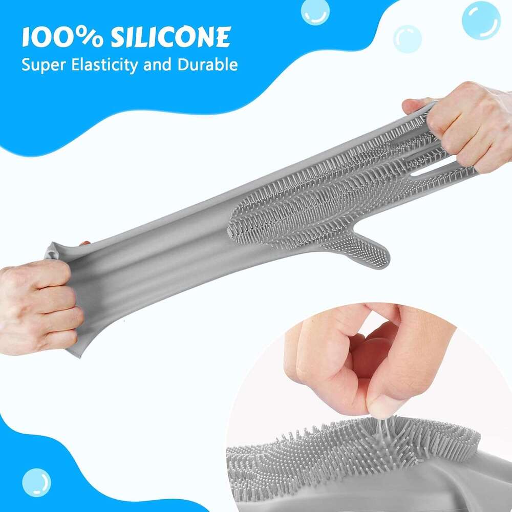 Pecute Pet Grooming Gloves, Large, Gray, Heat Resistant, High-Density Teeth, Silicone Dog Bathing Gloves with Enhanced Five Finger Design, for Washing
