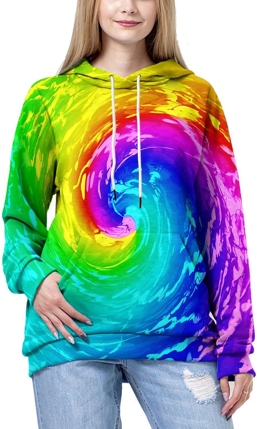 Hoodie for Mens Womens Unisex 3D Printed Hoodie with Big Pockets Graphic Hoodies sweatshirt Pullover Long Sleeve Colorful and Colorful Color Vortex