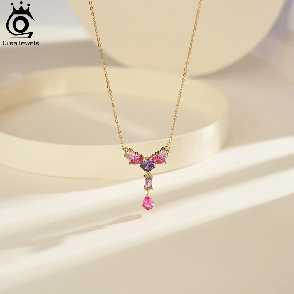 ORSA JEWELS 925 sterling silver Y-shaped 4A cubic zirconia pendant necklace womens handmade necklace party jewelry gift EQN74 241106