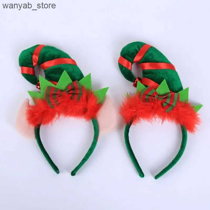 Wide Brim Hats Bucket Hats Children Adult Christmas Santa Elf Hat Hair Hoop Clasp Contrast Color Fluffy Bowknot Headband With Jingle Bell Cosplay Cost