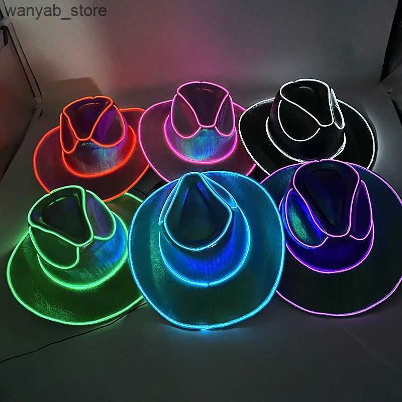 Wide Brim Hats Bucket Hats Halloween Christmas EL Wire Light Up Sequin Jazz Hat Adult Neon LED Luminous Festival Party Dress Up Cap For Men and Women 