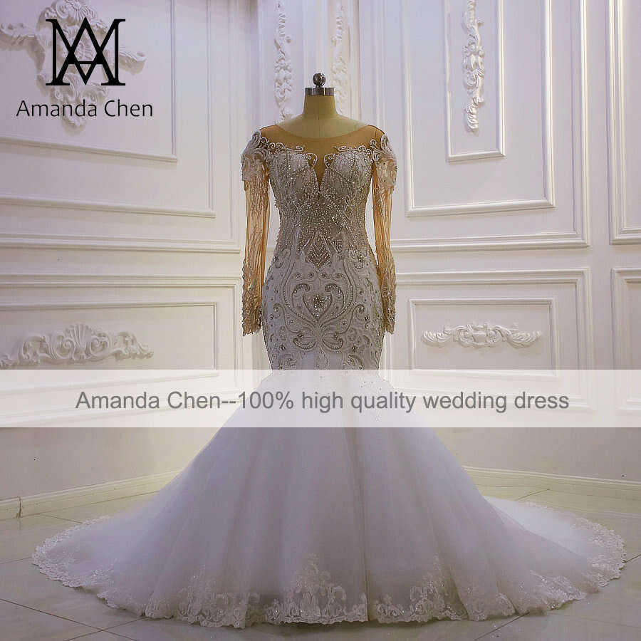 Long Sleeve Beaded Mermaid Wedding Dress