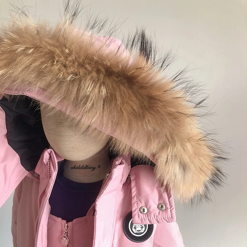 Baby Girls Snowsuit Coat Children Winter Down Suit Warm Real Fur Collar Jacket for Boy Thicken Kids Parkas Outwear 1-4 Years 241106