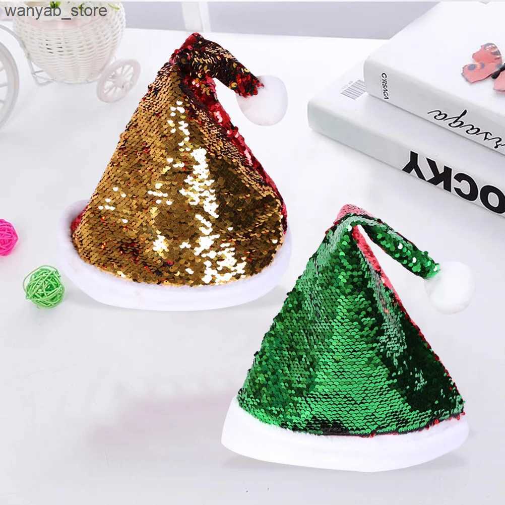Wide Brim Hats Bucket Hats Christmas Party Favors Santa Claus Hat Hats for Adults Kids Holiday Cap Sequins Flash L240910