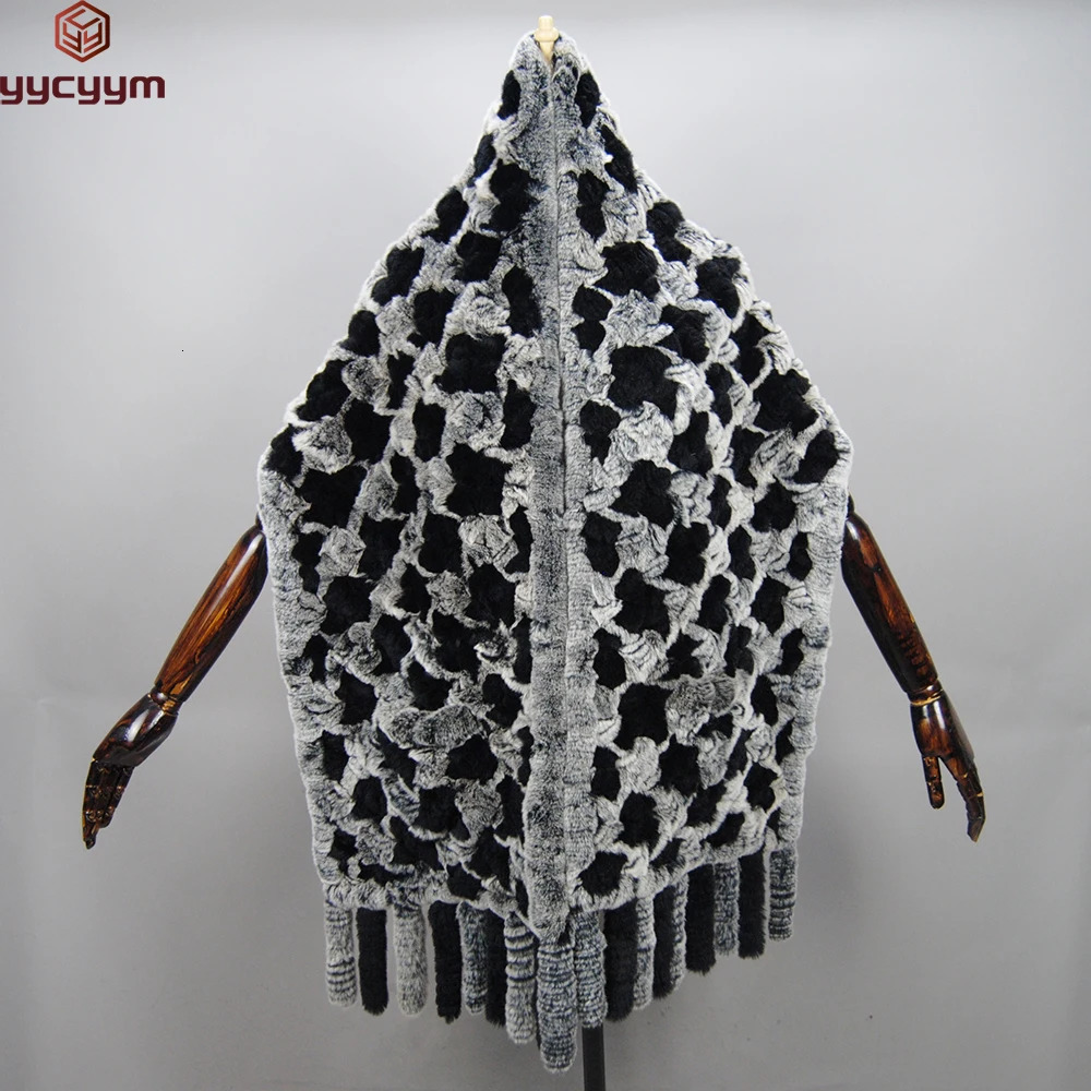 190 * 36cm Winter Knitted True Rex Rabbit Fur Scarf Wide Pocket Womens Natural Rabbit Fur Tassel Shawl Warm Long Fur Scarf 241106