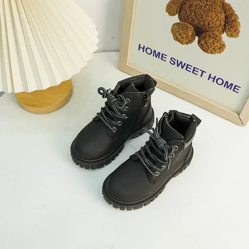 Classic Kids Boot Spring Autumn Black Boots for Girl Fashion Causal Childrens Thick Bottom Ankle Boots Boys Leather Versatile 241106
