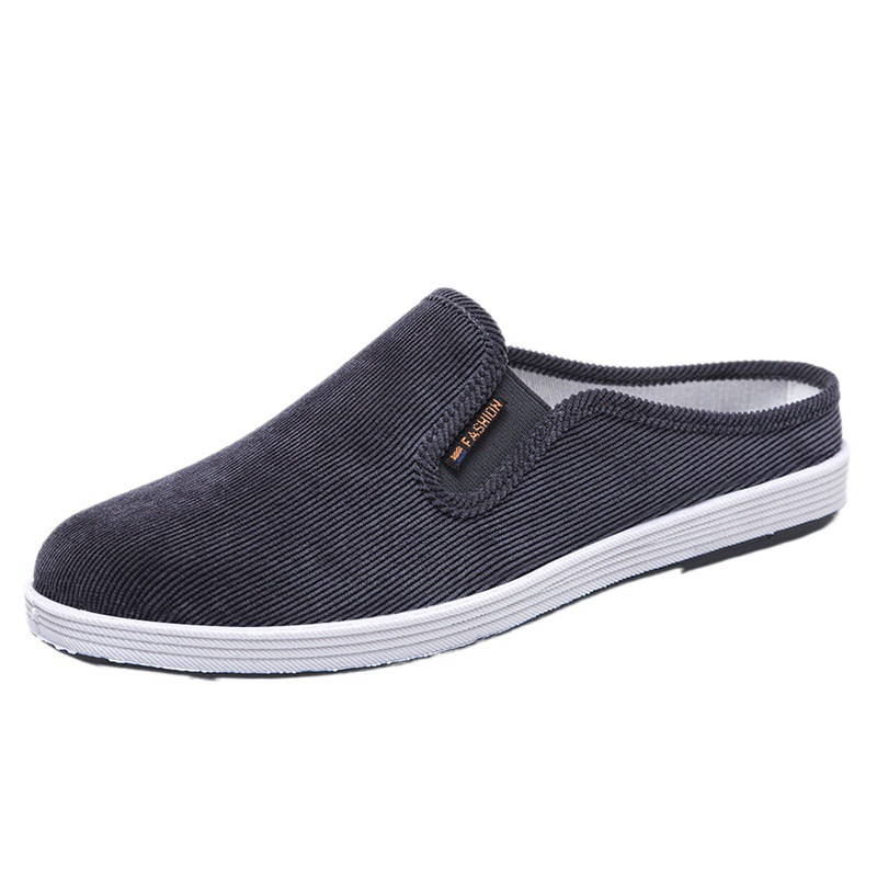 Summer cloth slippers, casual, breathable, versatile board shoes, one foot pedal, no heel, half drag, anti slip men's shoes