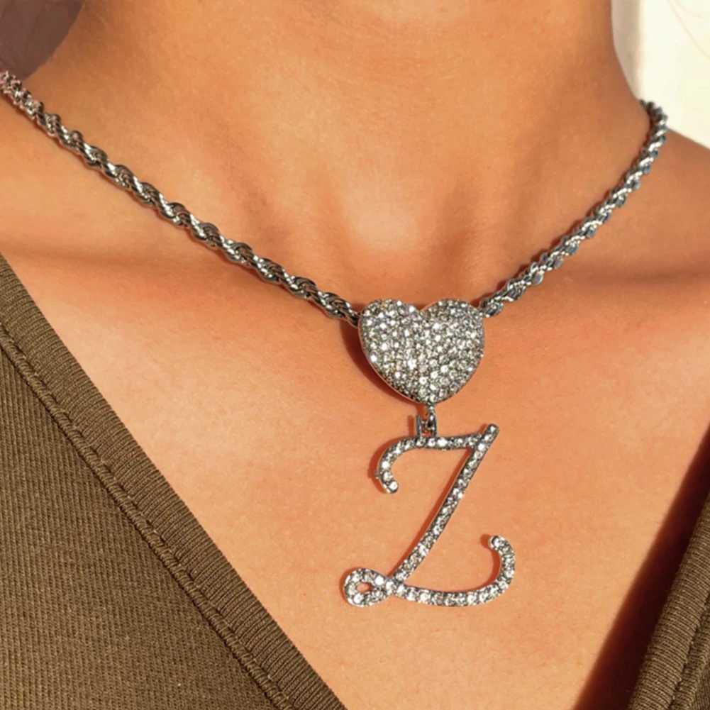 New A-Z Cursive Letter pendant d Out Cuban necklace for Wen Initial Zircon Link chain necklace necklaces hip-hop jewelry X241106