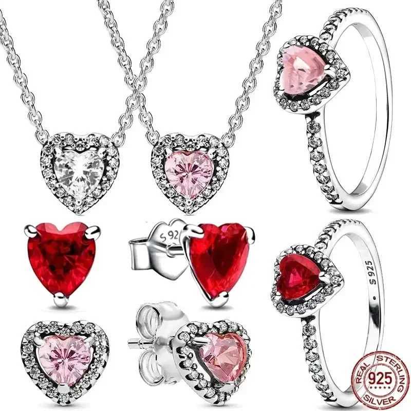 Hot selling 925 sterling silver shaped ring necklace earrings sparkling luxury series Wens jewelry set gift X241106