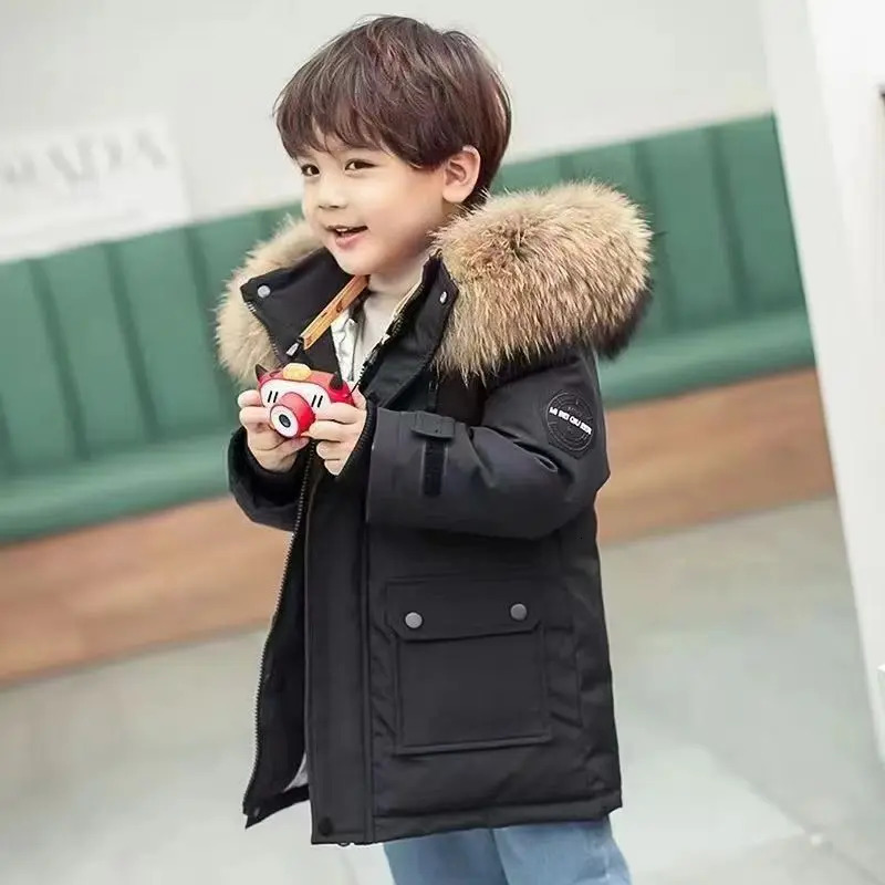5 6 8 10 12 Years Winter Boys Jacket Thicken Keep Warm Fashion Fur Collar Kids Jacket Hooded Zipper Children Outerwear Clothing 241106