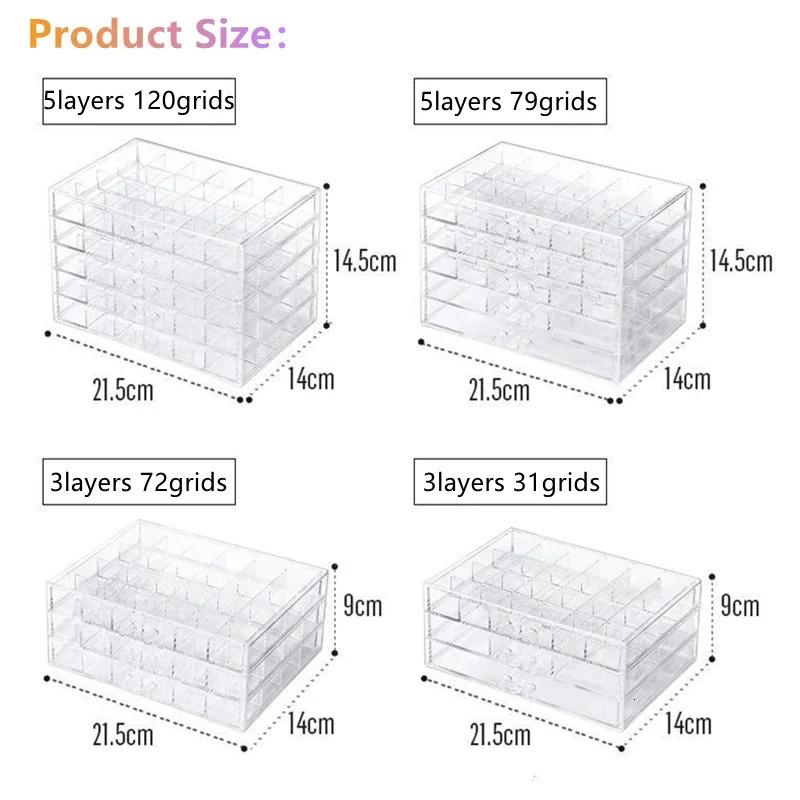 31/72/79/120 Mesh Jewelry Organizer Acrylic Cosmetics Storage Box 3/5 Layers Nail Rings Diamond Earrings Display Drawer Container 241106