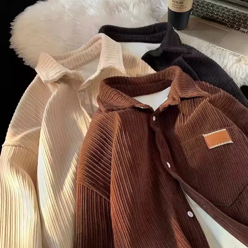 Autumn Winter Lambswool Shirt Jacket Men Warm Polo Neck Button Casual Pocket Vintage Fashion Men Winter Jacket 241106
