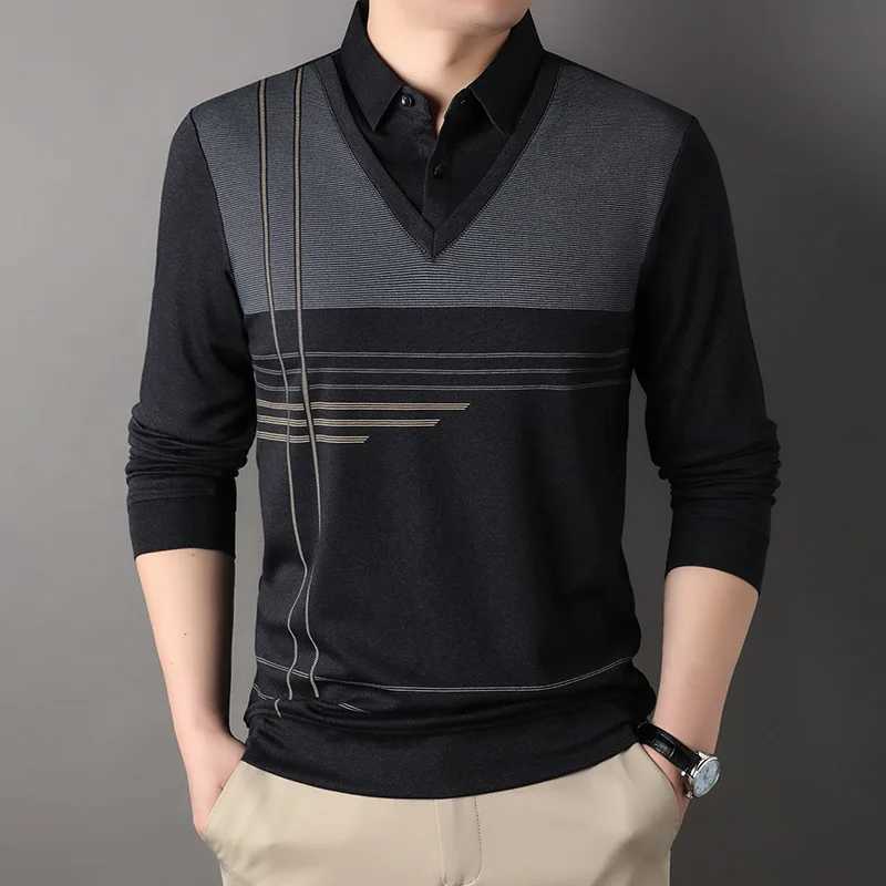 Spring and autumn striped print Fe two-piece mens clothing long Sve casual loose bottom shirt chic top W241106