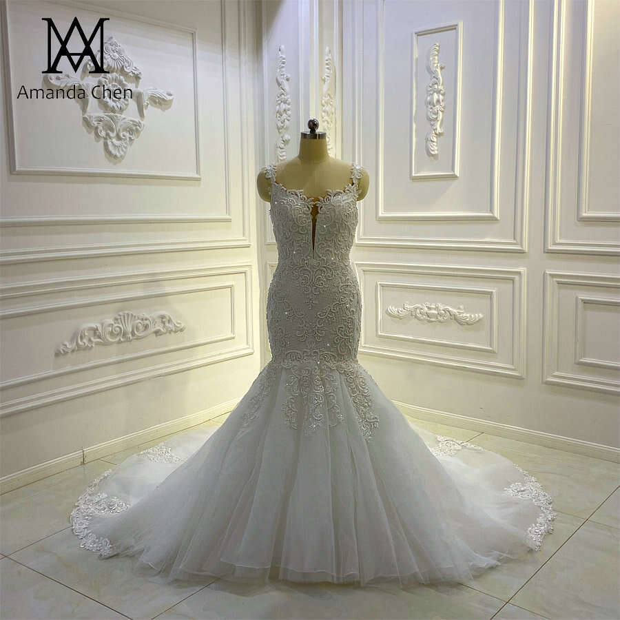 bridal dress Cap Sleeve Lace Applique Pearls Mermaid Wedding Dress