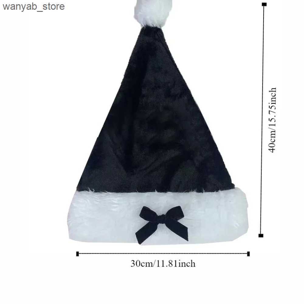 Wide Brim Hats Bucket Hats Warm Black Christmas Plush Hat Cloth Accessories Cartoon Plush Ball Soft Beanie Muffler Bow Santa Hat Boy L240910