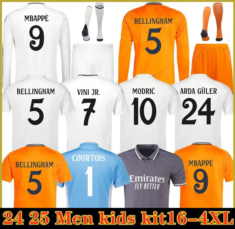 24 25 MBAPPE BELLINGHAM Real Soccer Jerseys RODRGO VINI JR MODRIC RONALDO MadridS Football Shirt kid kit 2024 2025 VALVERDE ENDRICCK Arda Guler CAMAVINGA Long Sleeve