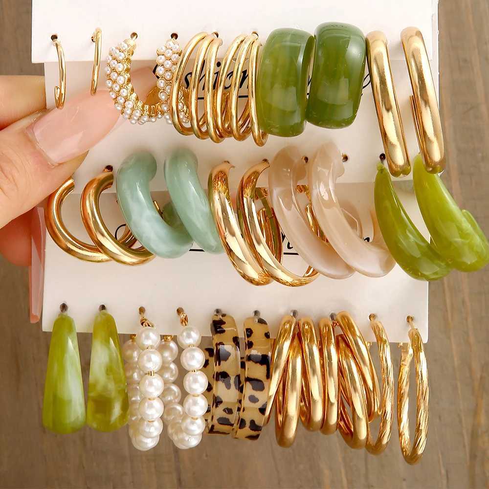 3 sets/pack of Bohe resin acrylic ring earrings set suitable for warm girls women Gitli retro pearl leopard round earrings jewelry X241106