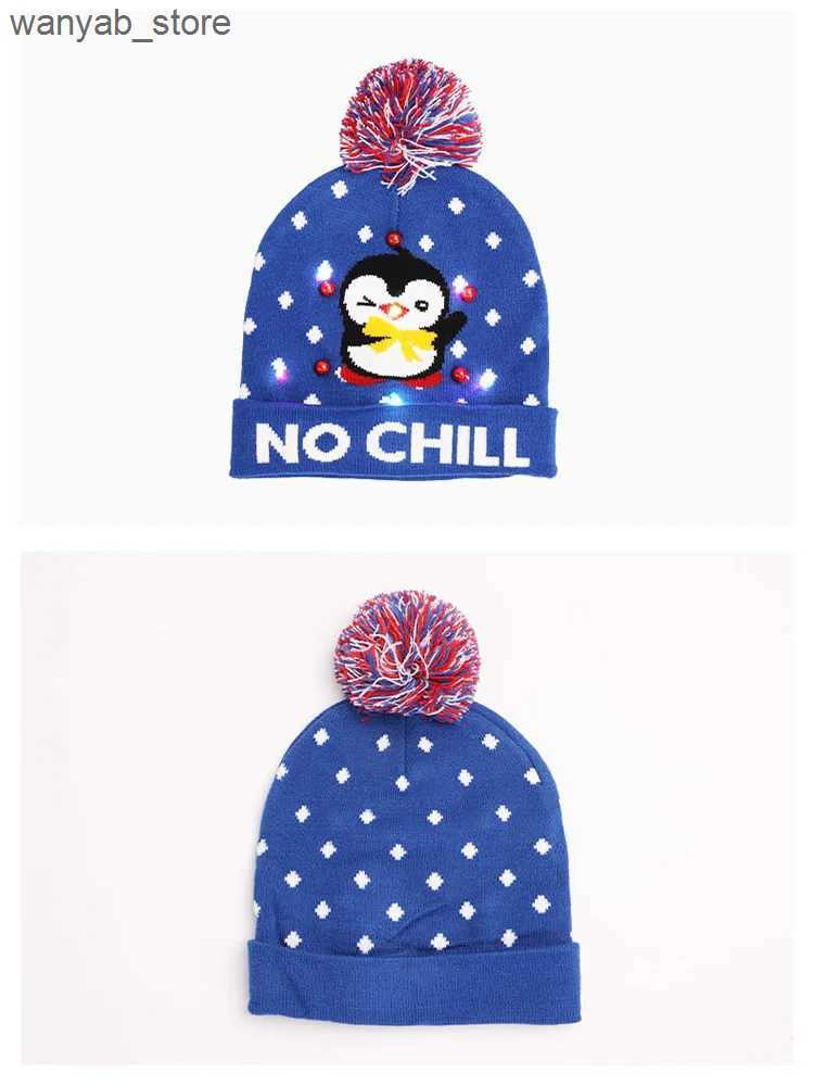 Wide Brim Hats Bucket Hats Cute Penguin Christmas Hat Light Up 6 Led Flashing Winter Warm Knitted Cap Christmas Gift For Xmas New Year Party Decoratio