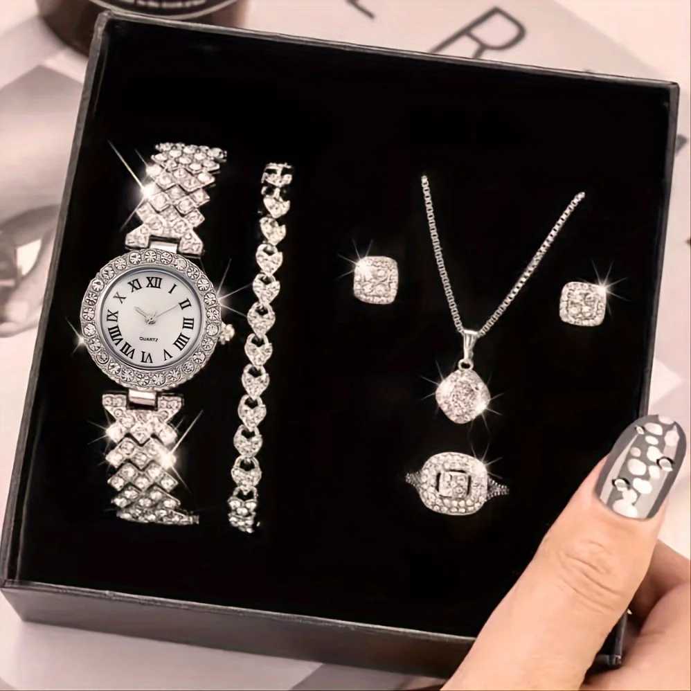 1 rhinestone decorated quartz watch luxury mens digital analog watch 5 jewelry sets the best gift for her X241106