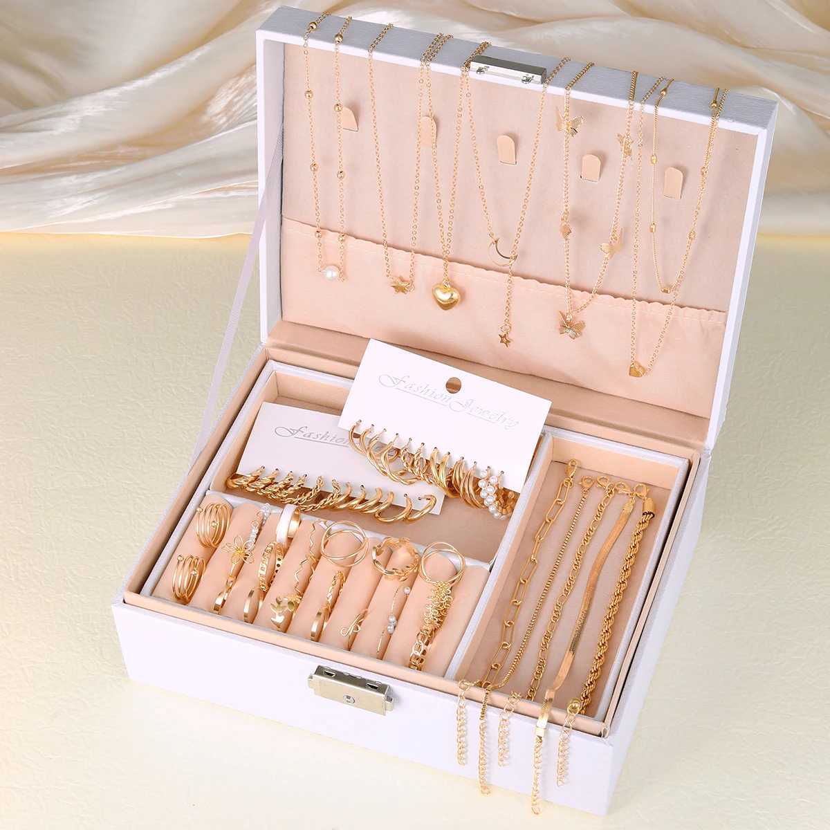 New 44 piece Bohe jewelry set for fashionable retro zircon pearl metal earrings necklaces bracelets ankle rings and gifts X241106