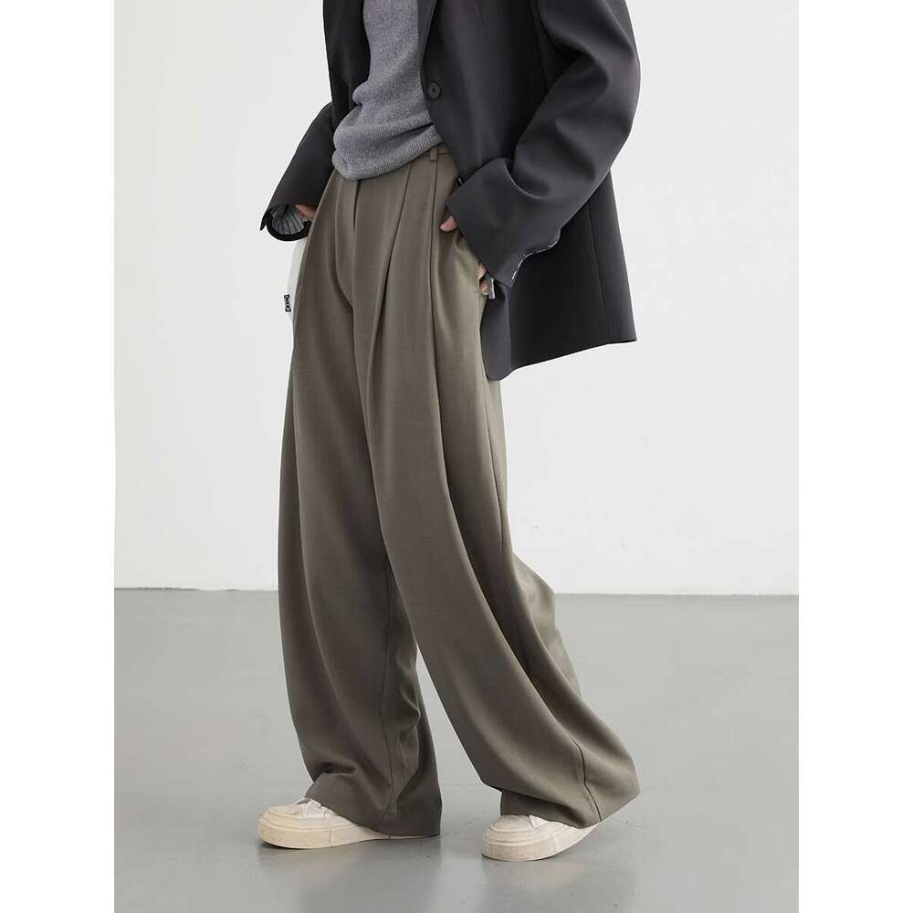 CHIC VEN Women Pants Loose Casual Elastic Waist Pleated Draped Straight Female Trousers Wide Legs Spring Autumn 2024