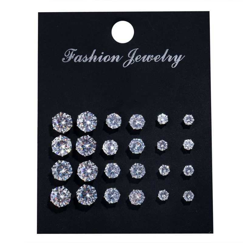 12 pairs/batch of white sparkling wedding stud earrings set suitable for mens crystal jewelry accessories Oorn jewelry earrings X241106