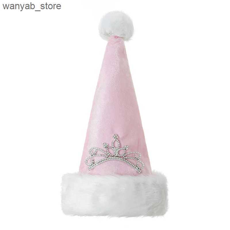 Wide Brim Hats Bucket Hats Christmas Hats for Women Plush Santa Claus Hats Fluffy Party Cap with Princess Tiara L240910