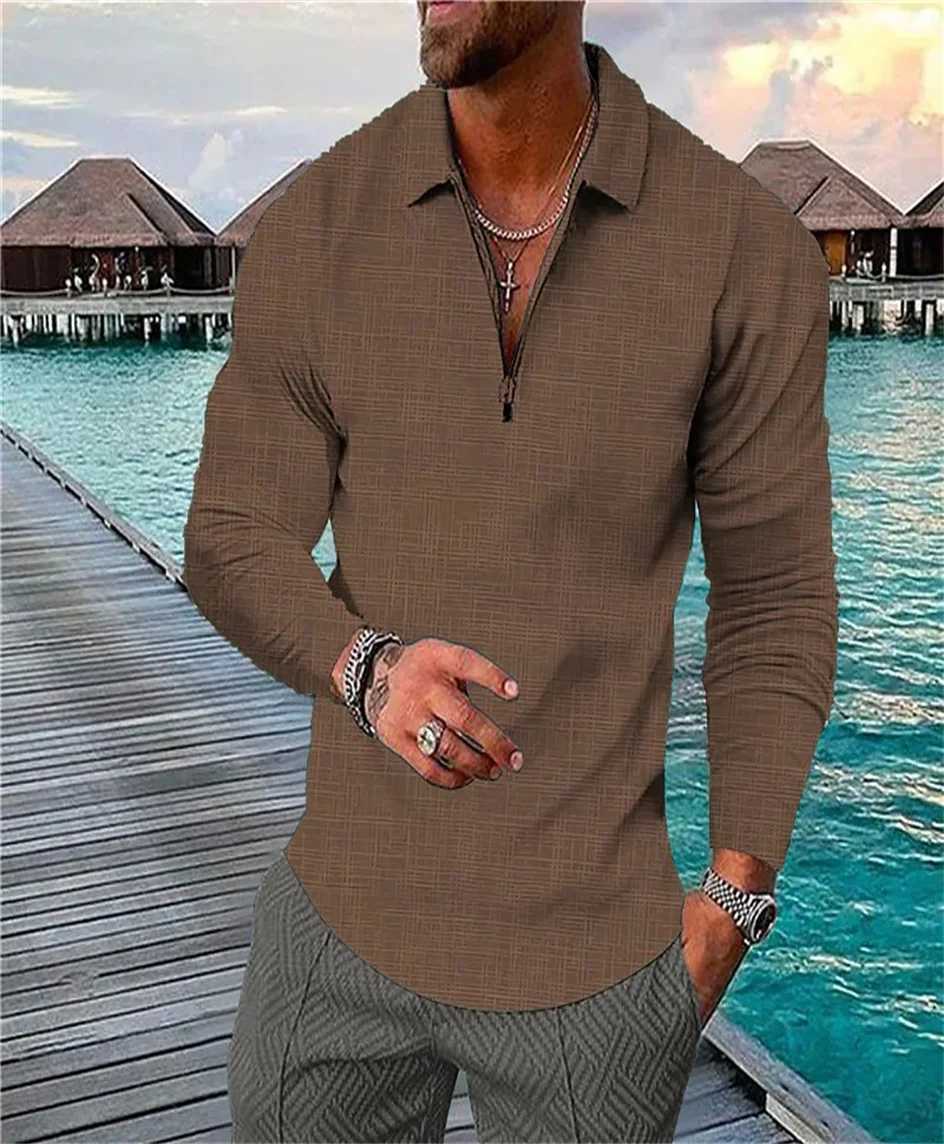 New mens shirt solid color small stripe print casual lightweight daily classic British style high Quty Long Sve W241106