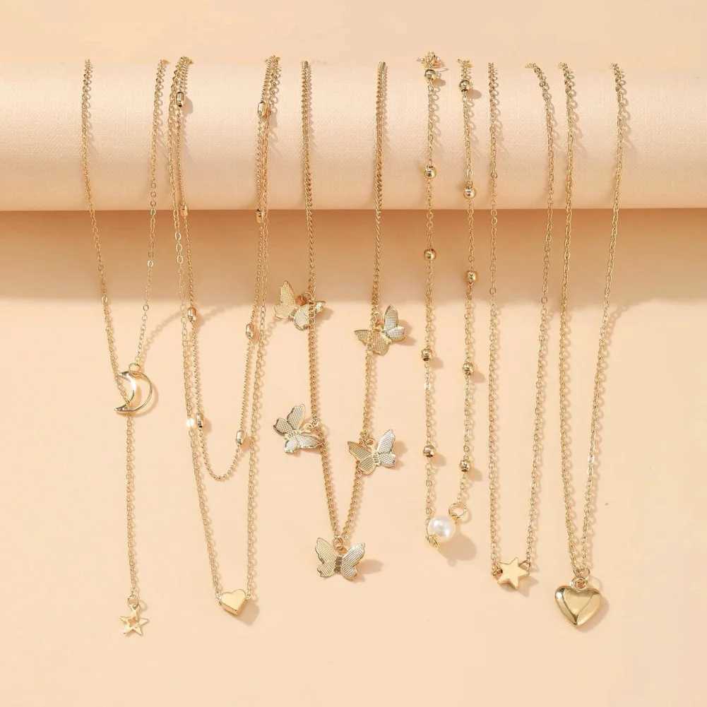 6-piece necklace set with creative simplicity and fashion moon and star shaped necklace jewelry girls gift X241106