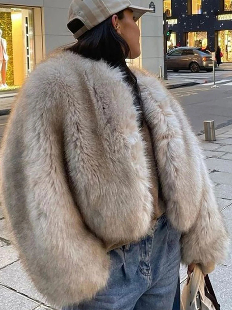 Elegant Faux Fur Coats for Women Long Sleeve Cardigan Fluffy Jacket Female y High Street Lady Coat 241104