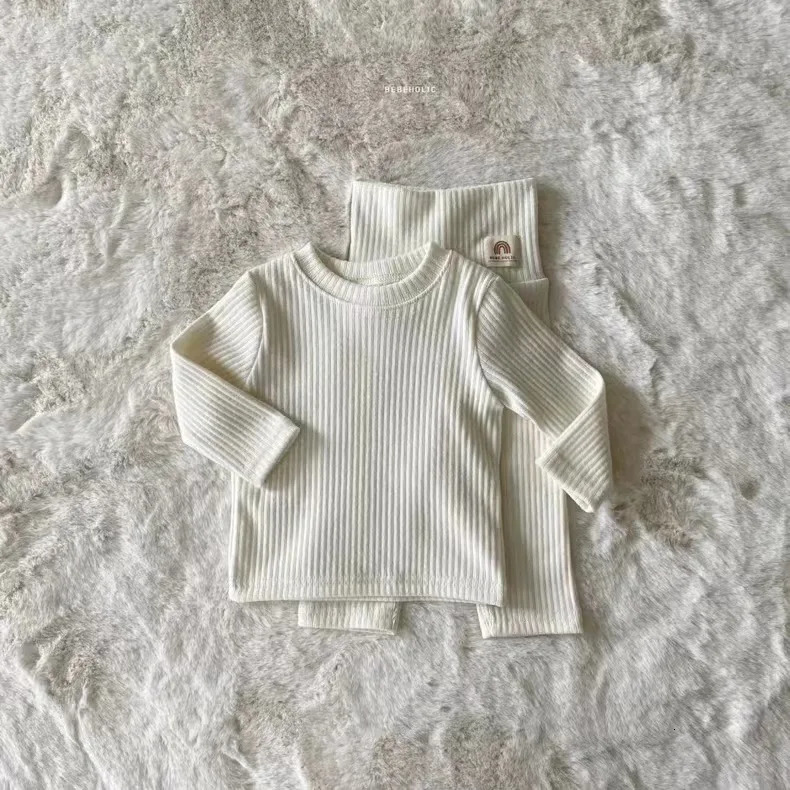 Autumn Winter Baby Long Sleeve Pajamas Set Infant Solid Homewear 2pcs Suit Boys Girls Tops Pants Toddler Casual Outfits 241106